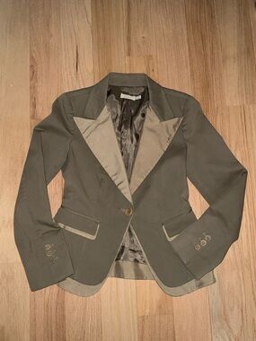 Pinko Olive Satin-Trim Tailored Blazer